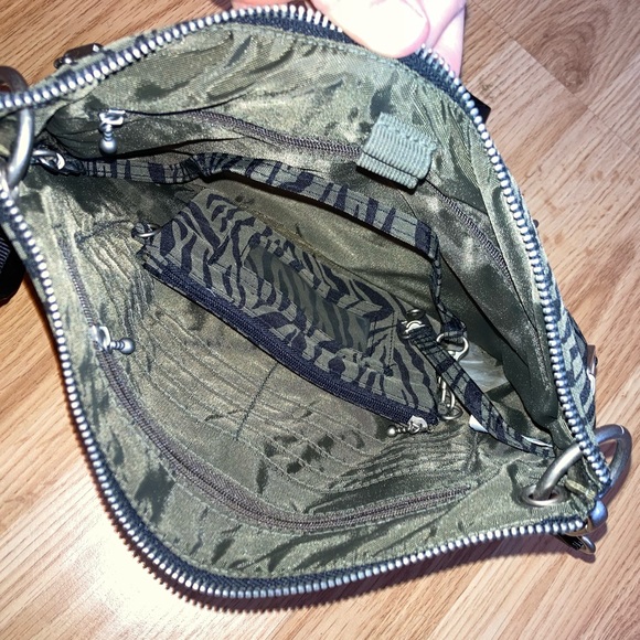 Baggalini Zebra Print Crossbody Purse Bag Army Green Black - Picture 7 of 7